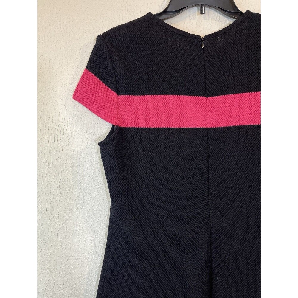 St. John PF13 Black/Pink Color Sz 10 Block Knit Cap Sleeve Sheath Dress - Picture 7 of 14